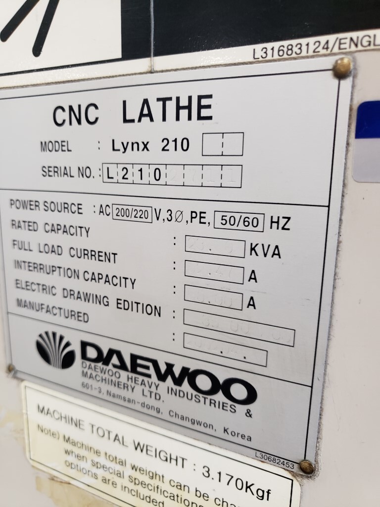 2002 DAEWOO LYNX 210LC CNC Lathes. | 520 Machinery Sales LLC